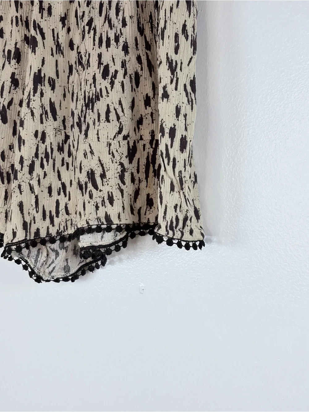 Three Dots Animal Print Smocked Tassel Trim Shorts
